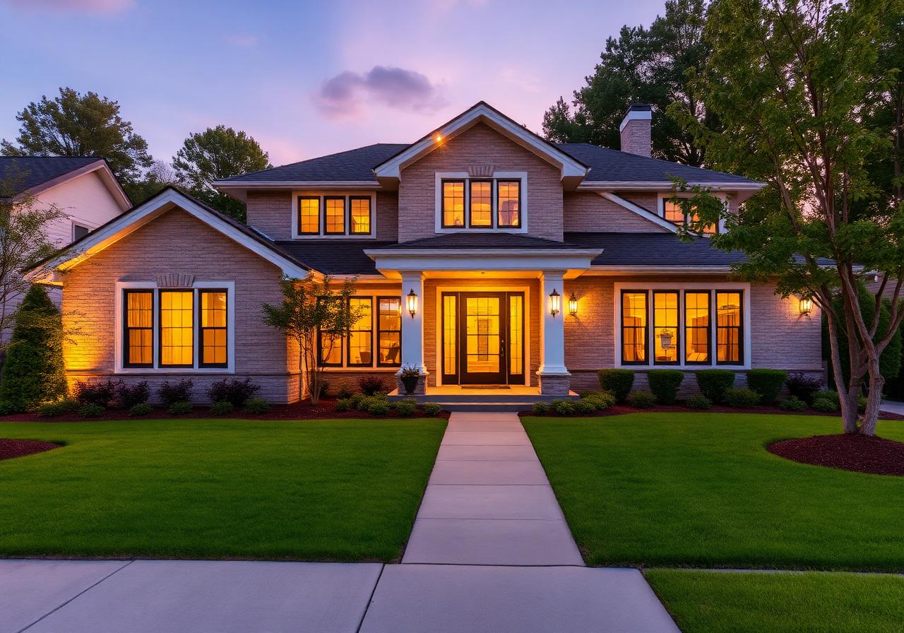 Modern home at dusk